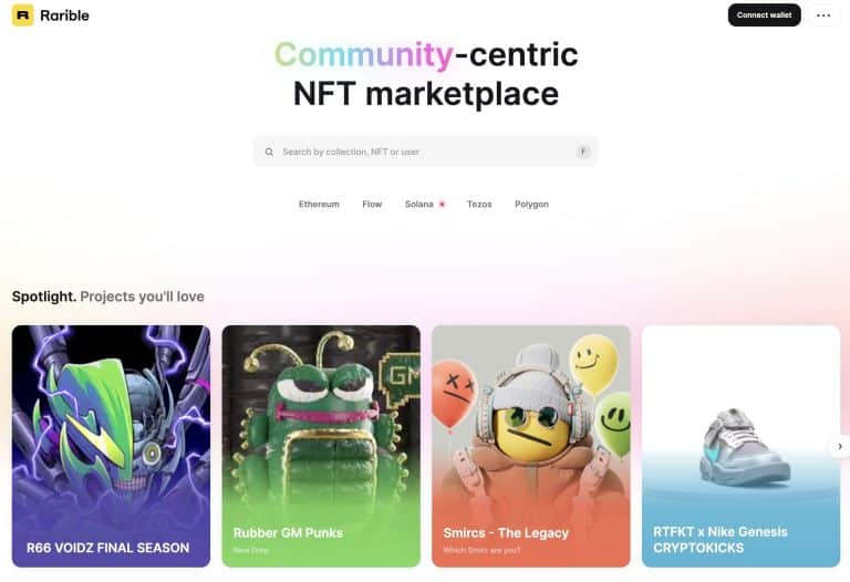 Rarible NFT marketplace homepage