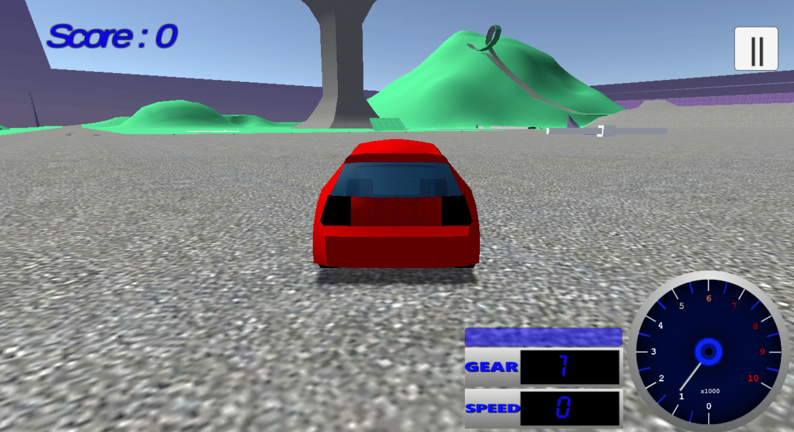 Image of stunt simulator car game with a red car and dashboard 2 player unblocked games