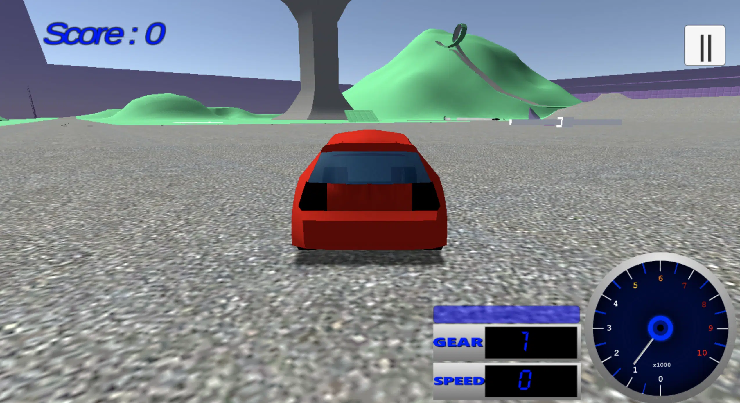 Image of stunt simulator car game with a red car and dashboard 2 player unblocked games