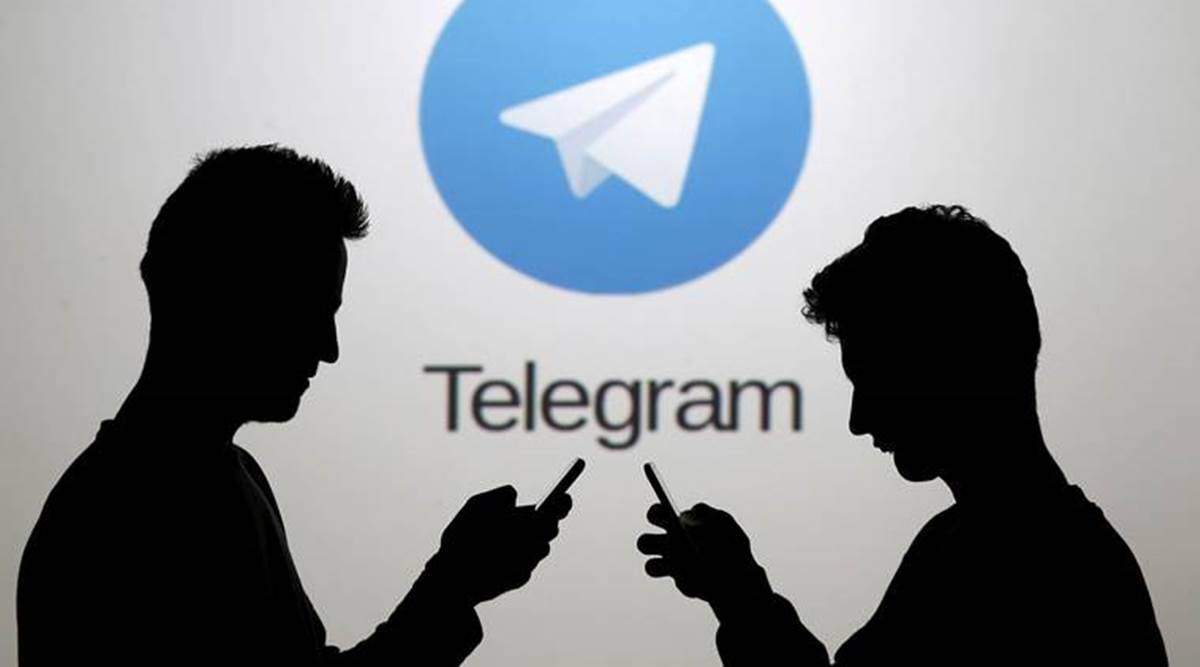 Two shades of omn phones with the Telegram logo in the background and write the text NFT