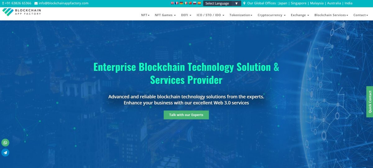 screenshot of the Blockchain App Factory NFT marketing company