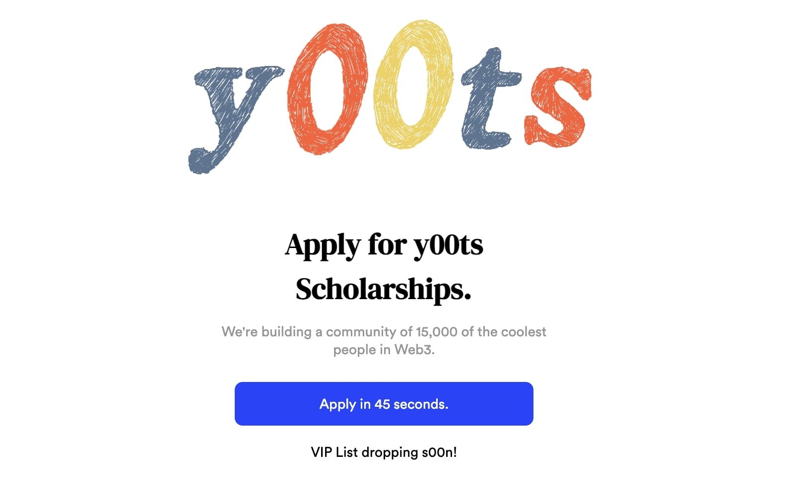 y00ts scholarship application page