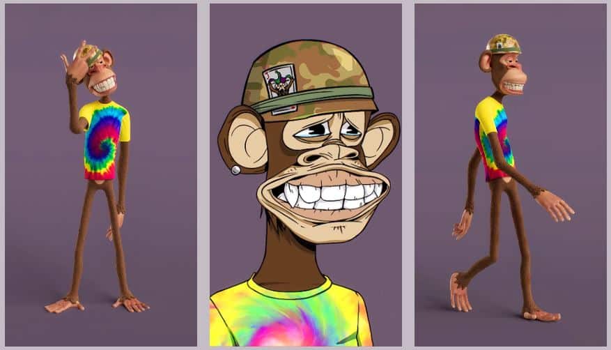 image of a Bored Ape NFT turned into a 3D full-body character for The R3al Metaverse