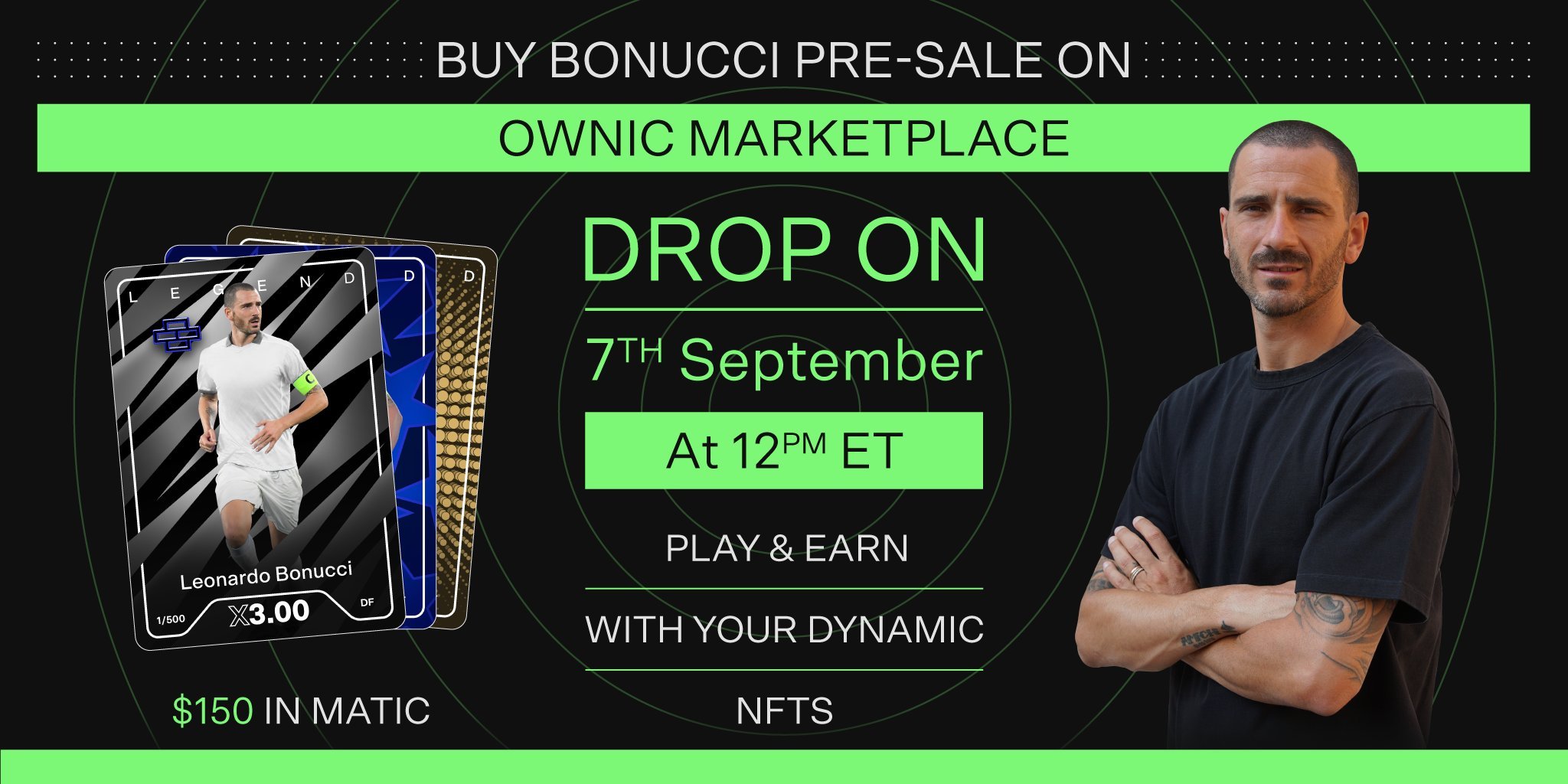 Upcoming NFT Mint of Ownic with image of Leonardo Bonucci.