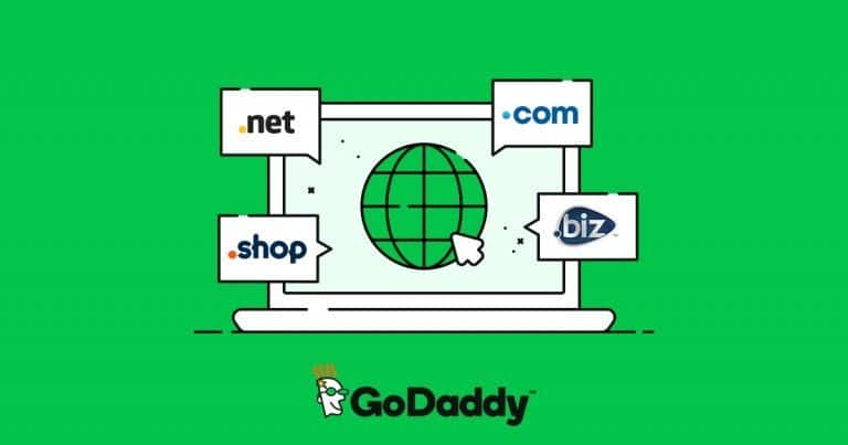 Image of GoDaddy logo green background with text ENS