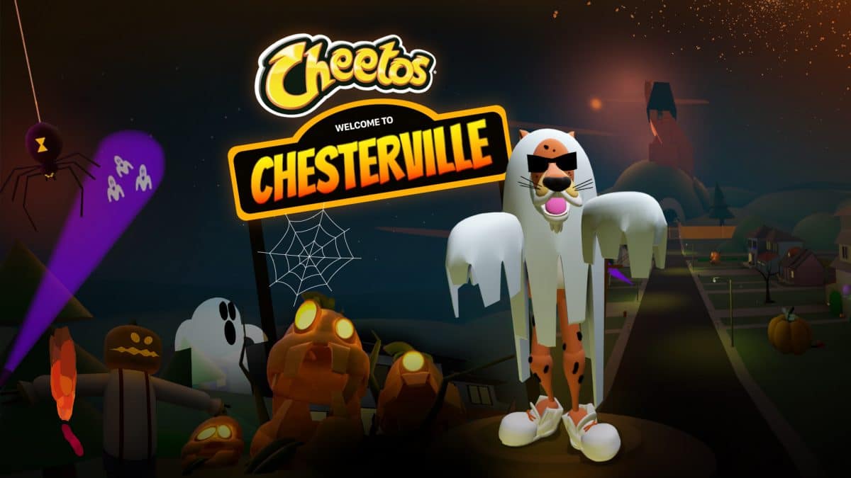 imagen del mundo del metaverso de Cheetos, con tema de halloween