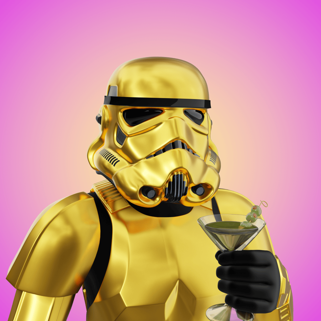 Imagen de un Stormtrooper NFT dorado