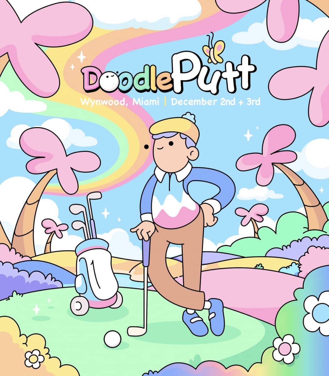 Image of the Doodles Golf event poster showing a character on a golf course