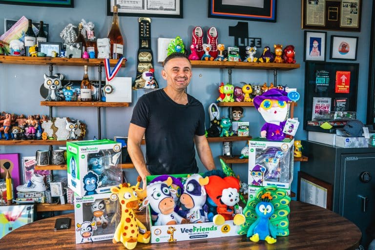 Gary Vee surrounded by VeeFriends x Macy’s plush toys