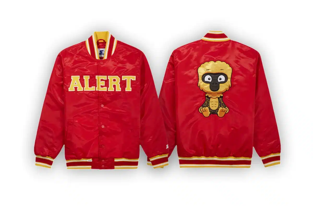 VeeFriends x Starter red jacket with alert ape on the back