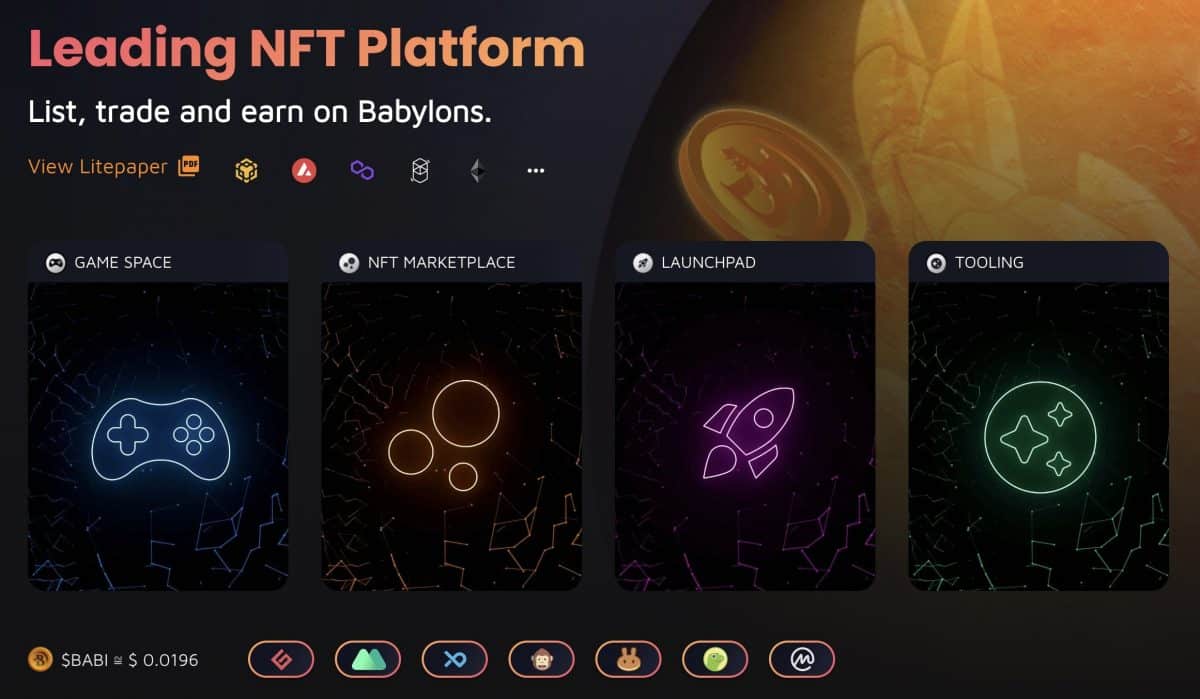 Babylons NFT marketplace homepage