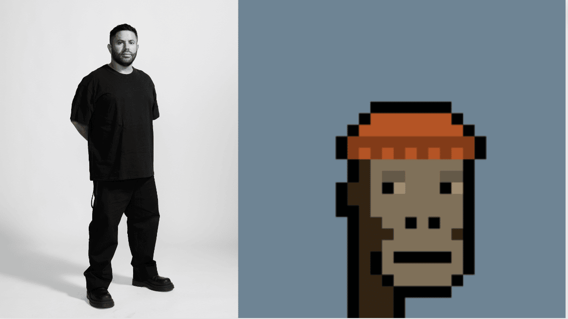 a picture of Gmoney (left) and his digital Cryptopunk Avatar (right)