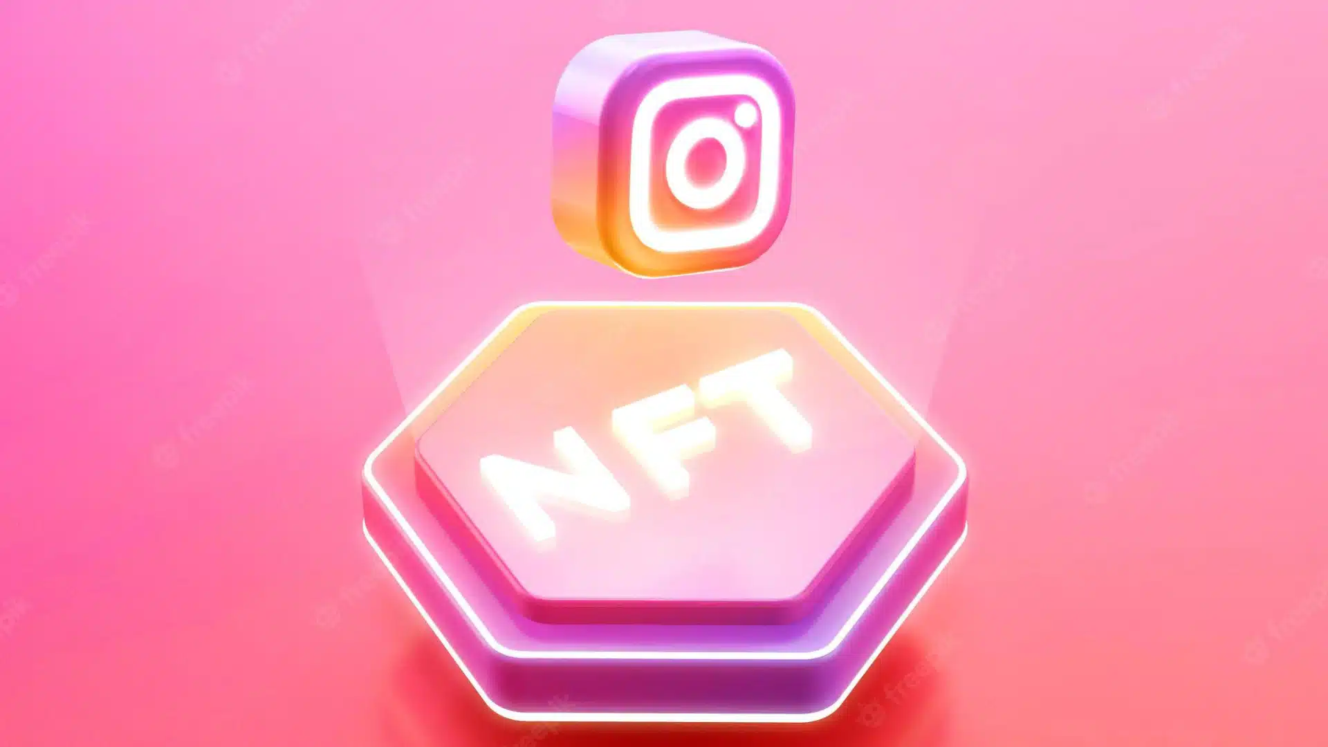 a picture of instagram logo floating above and NFT pedestal