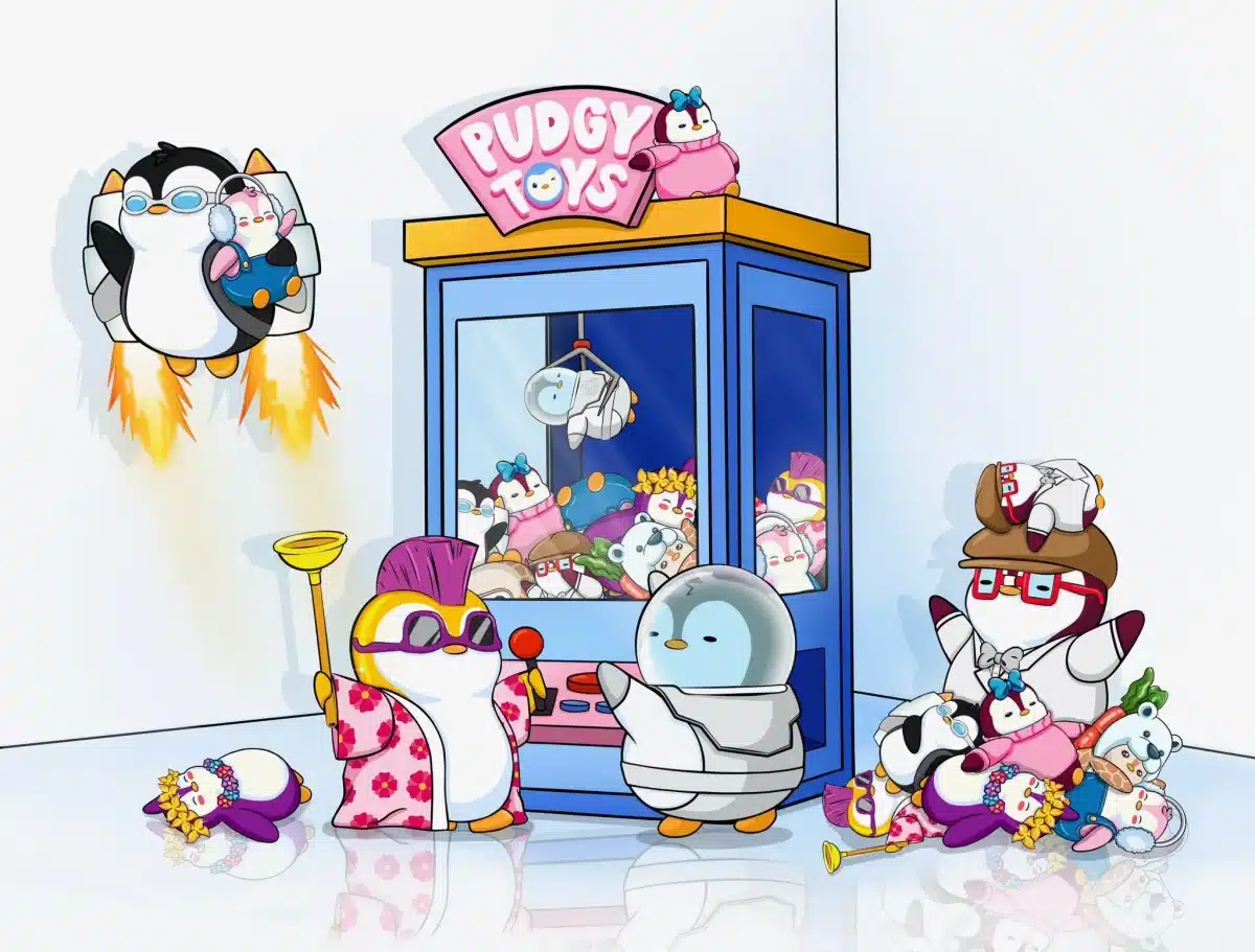 Pudgy Penguin juguetes de peluche en una tienda