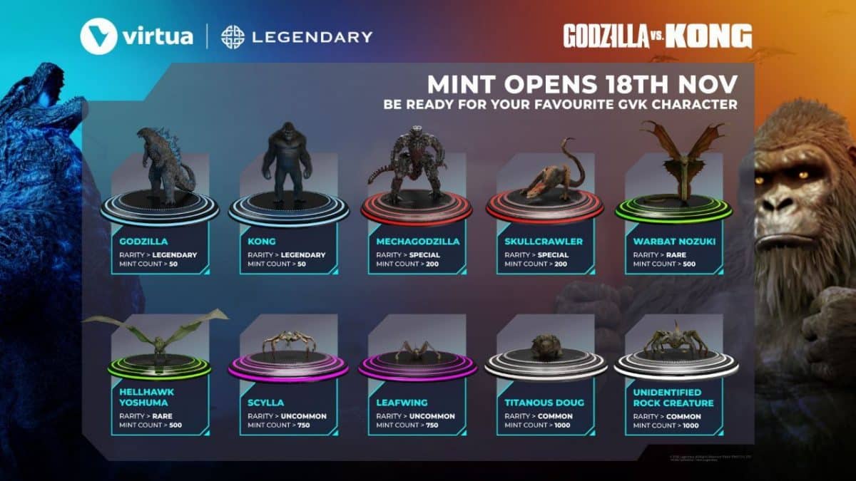 Virtua Introduces Fierce Godzilla vs Kong NFTs