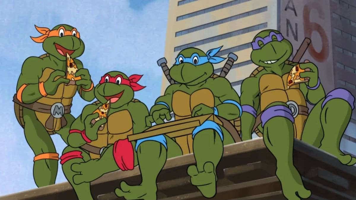 Una captura de pantalla de una caricatura de las Tortugas Ninja mutantes adolescentes de principios de los 90