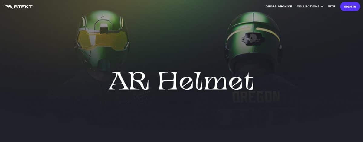 Official landing page for RTFKT-AR helmet on RTFKT official website