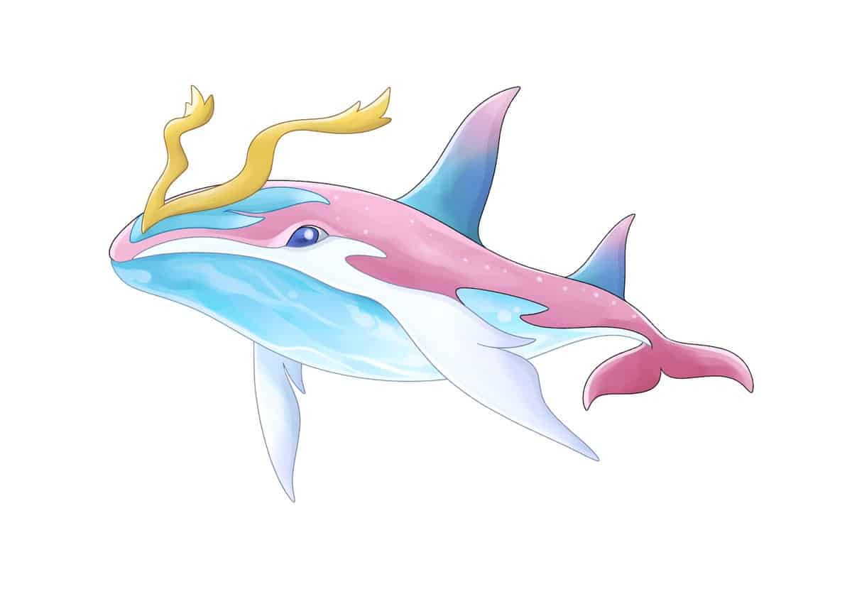 Se representa una ballena de dibujos animados azul y púrpura para PolkaPet World NFT.