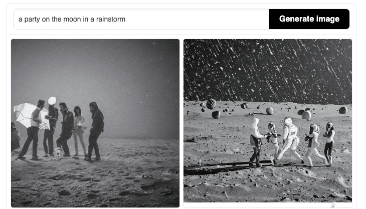 two black and white images of people eon the moon