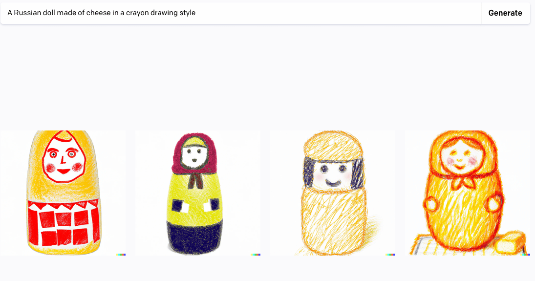 4 images of Russian doll made of cheese, NFT art generator