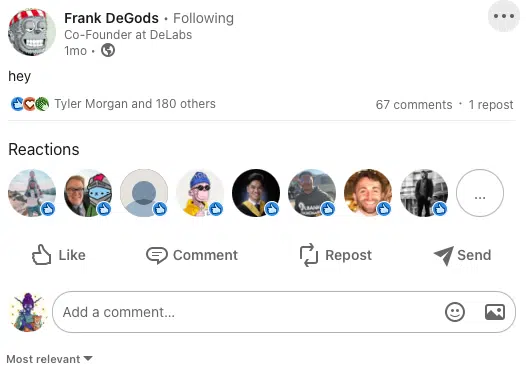 screenshot of Frank DeGods on LinkedIN