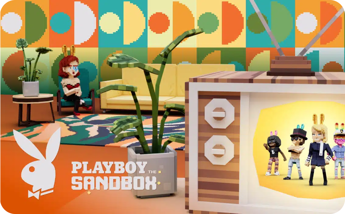 Una imagen de los personajes jugables de Playboy voxelizados en el metaverso Sandbox para Playboy 69th Birthday