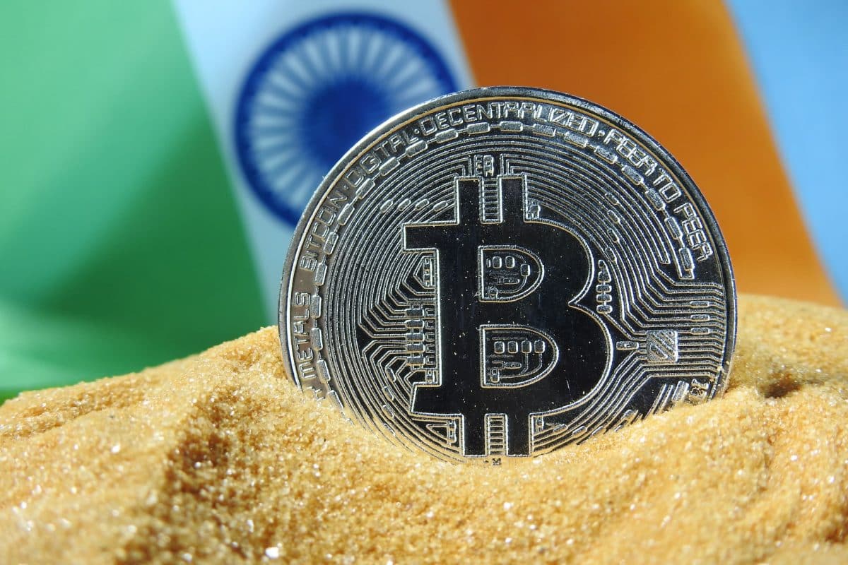 Bitcoin in front of Indian flag
