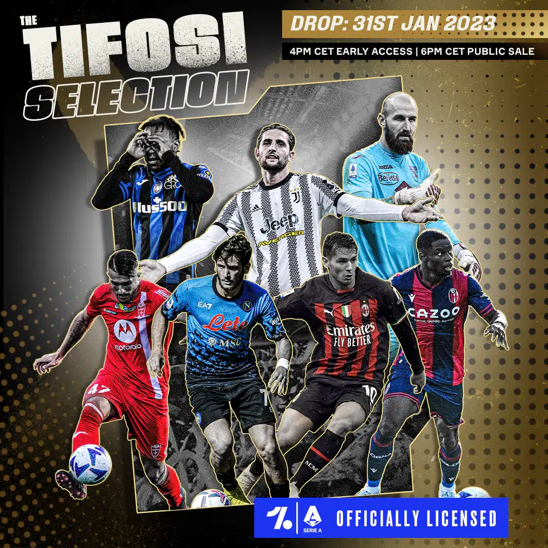 OneFootball's Tifosi Selection NFT collection showing different Italian football players in different jerseys - Tifosi NFT