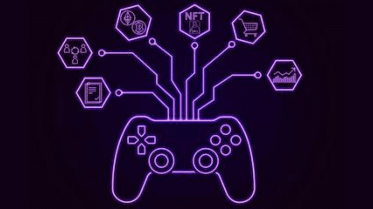 A game controller representing all aspects of web3. Dappradar suggests web3 is on the rise, and NFTs are leading mass adoption as nft sales in 2022 exceed 100 million.