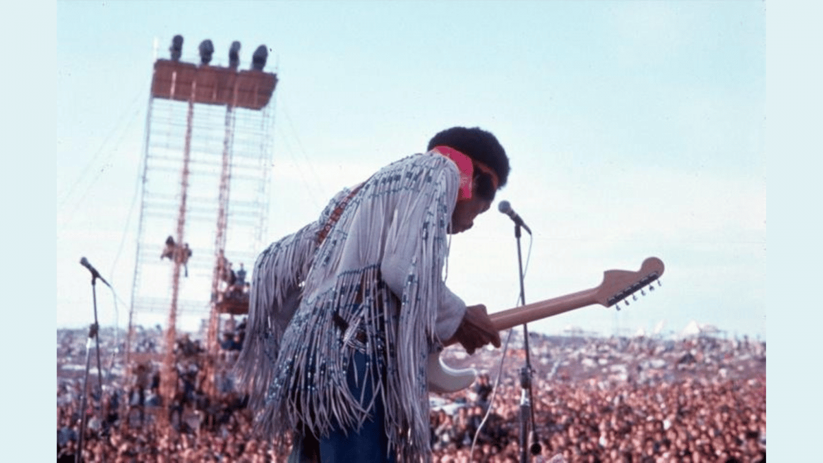 Jimi Hendrix performing at Woodstock Festival, an experience coming soon to the Metaverse!