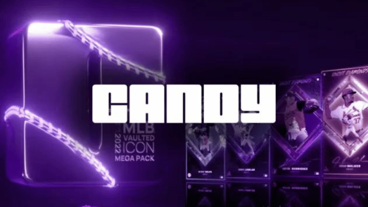 una imagen del logotipo de la marca Candy Digital en el frente de algunas tarjetas NFT de Major League Baseball.