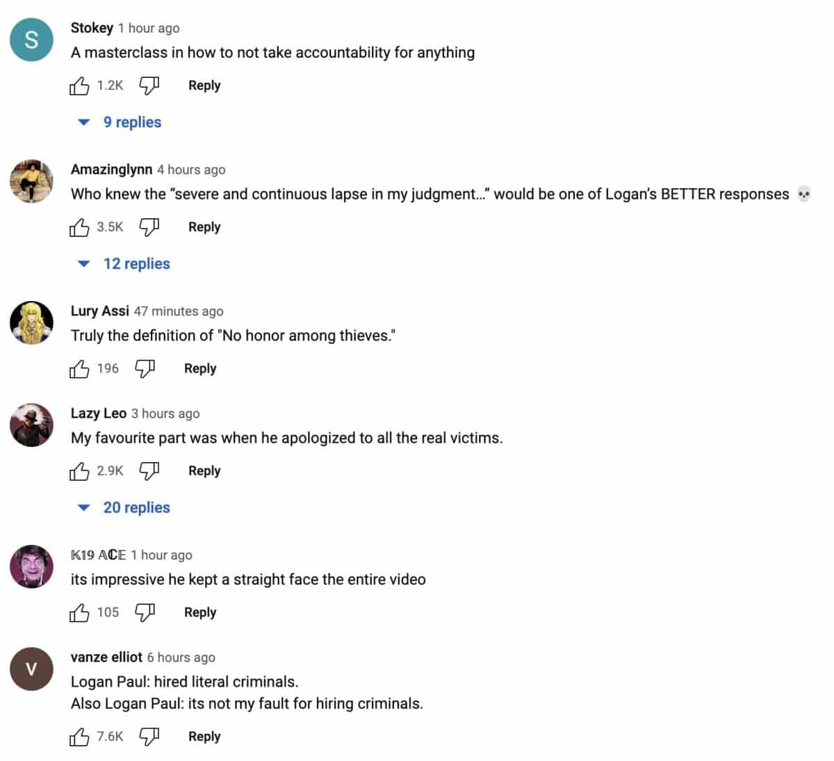 Comentarios de fans de Logan Paul