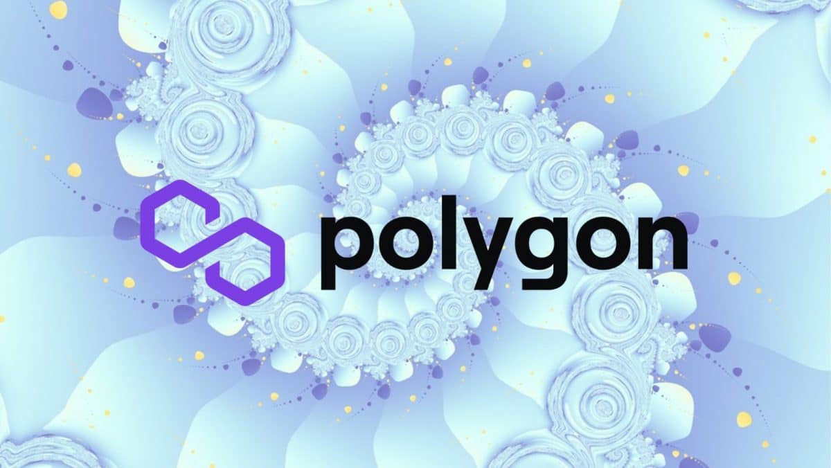 The insignia of the Polygon Network is placed before a spiraling blue background.