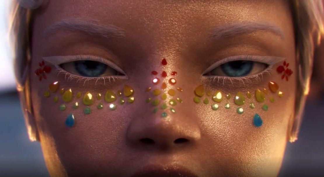 digital image of a pair of eyes wearing colorful makeup