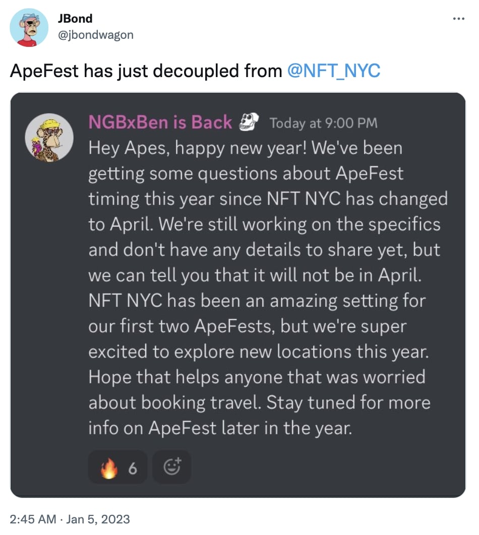 Tweet on ApeFest 2023