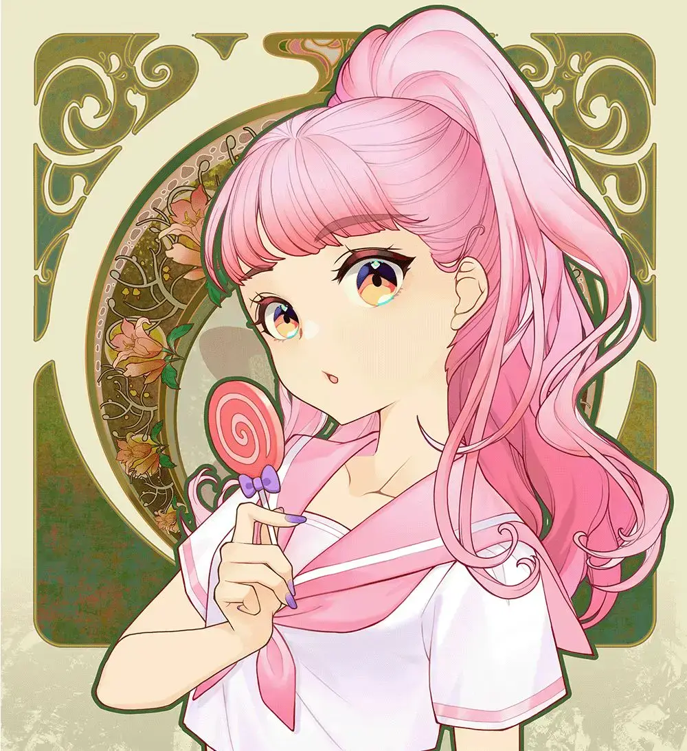 a female anime avatar of DigiDaigaku Genesis nft with pink hair