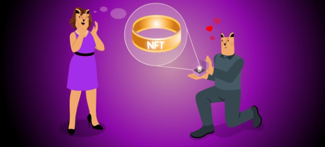 man on knee proposing with nft valentine gift