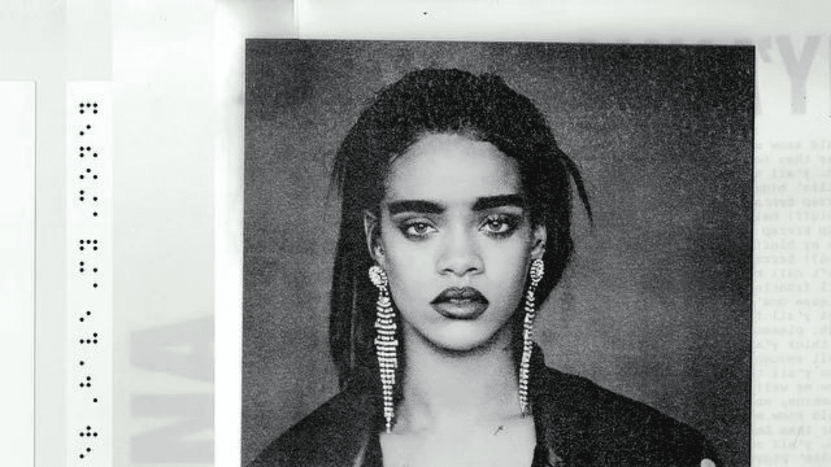 A picture of Rihanna in black and white, which is the cover of her hit single "B**ch Better Have My Money", a song that is going to share its royalty revenue as an NFT