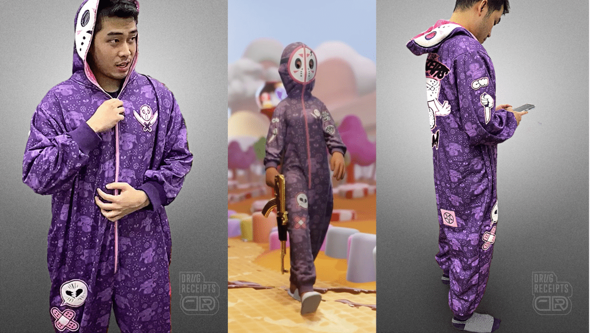 A picture showing the Kill Team Onesie in real life and in the metaverse by DRx, set to revolutionize metaverse clothing