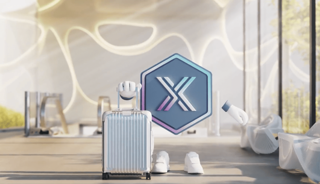 gaming image of an abstract ImmutableX logo with a suitcase in airport