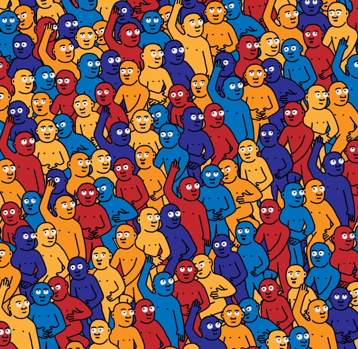 Crowds' artwork appears as human-like figures in different colors, celebrating the diversity of their unity.
