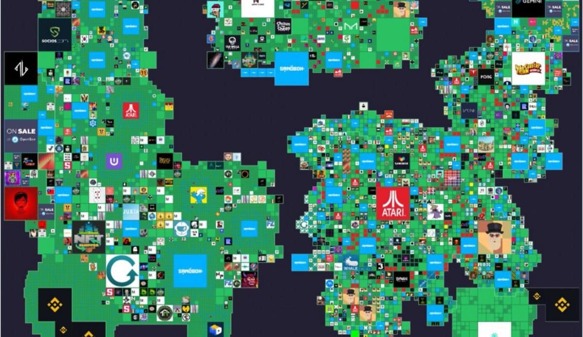 The Sandbox digital real estate map showing different brands owning metaverse land.