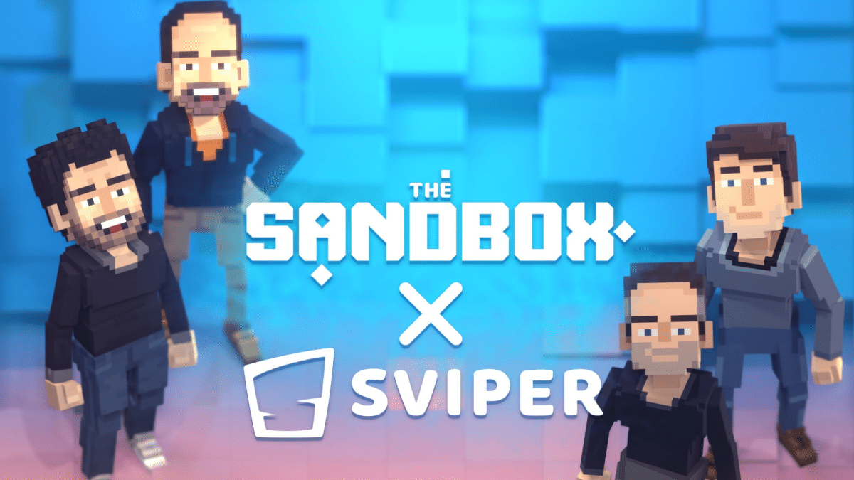 A picture of Animoca Brands subsidiary The Sandbox and The Sviper teams in its pixelated animated style