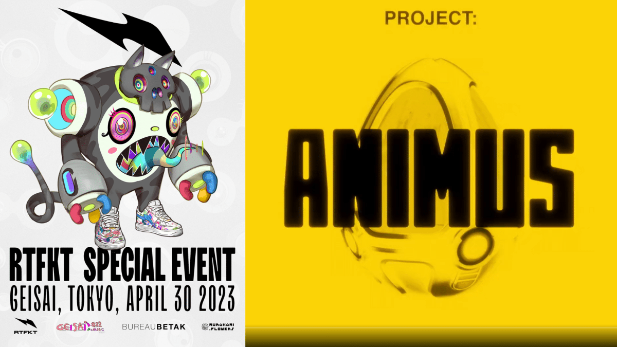 a logo of the project ANIMUS by RTFKT alongside the special event poster
