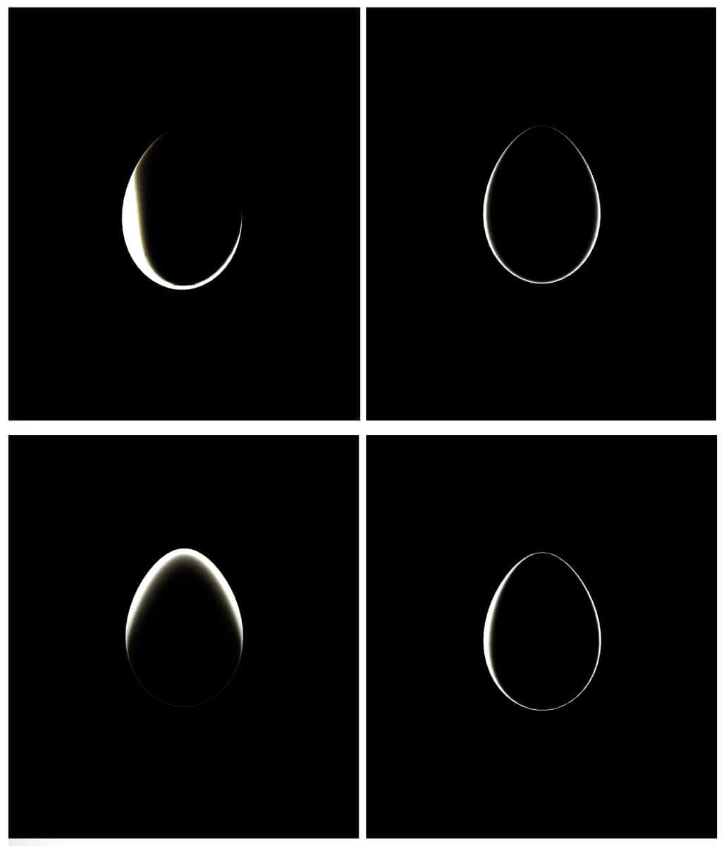 4 images of bugatti NFT egg black background light outline