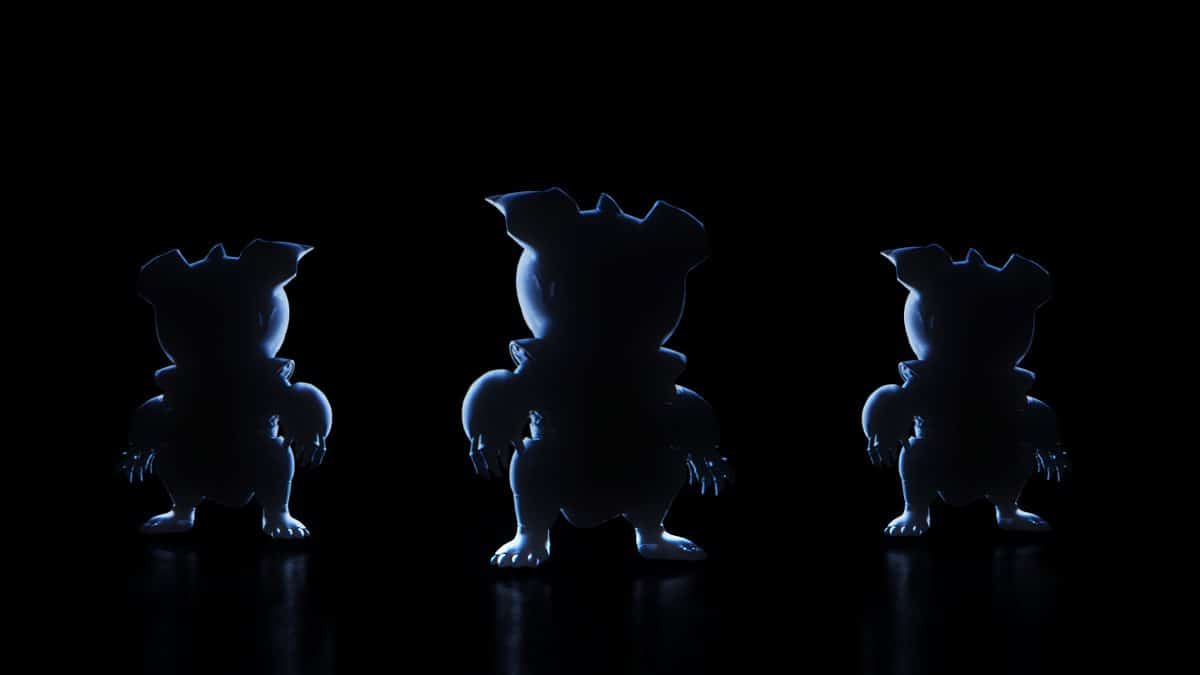 image of 3 figures outlined by light against black background for PIXELYNX