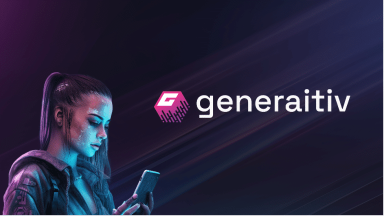 image of a woman looking at a phone, logo says 'generativ'