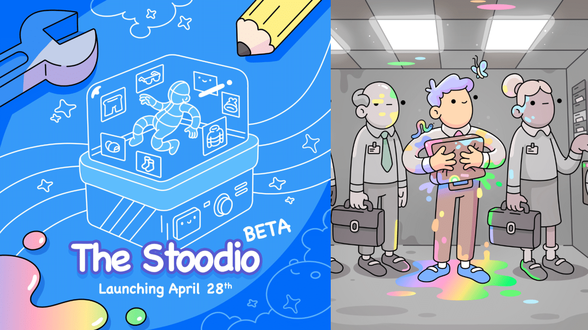 a poster of the "The Stoodio" Beta launch by Doodles NFT