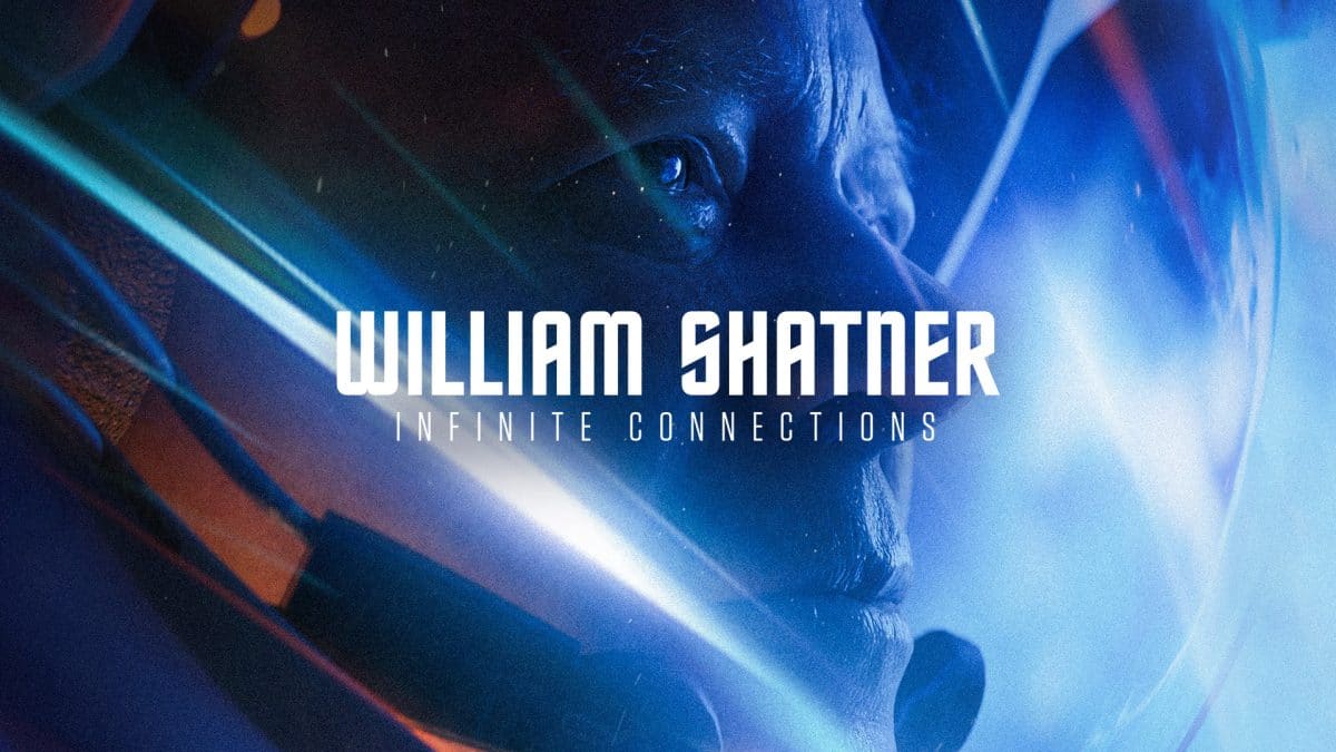 una foto de William Shatner (Star Trek) con el logo de conexiones infinitas impuesto