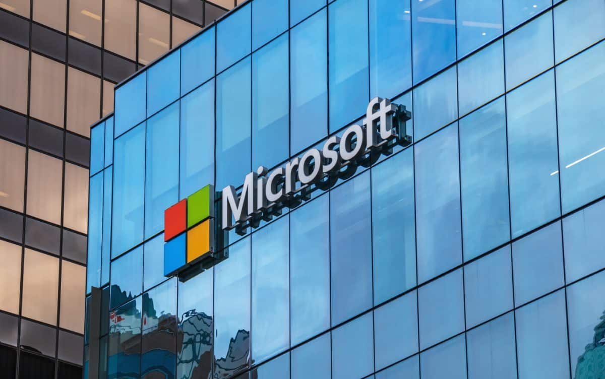 Teams image of a building with the official Microsoft logo on it